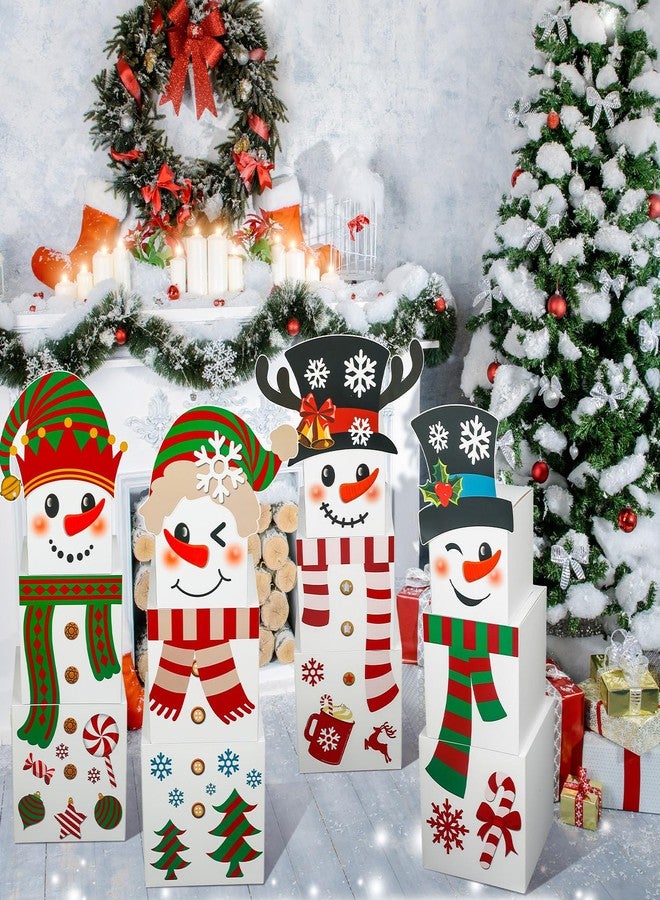 Lemosae 24 Pcs Christmas Snowman Gift Boxes, 6 Design Stackable Xmas Decorative Large Gift Box Cardboard Nesting Boxes Decorations Stacking Box for Christmas Wrapping Party Decor - Image 2